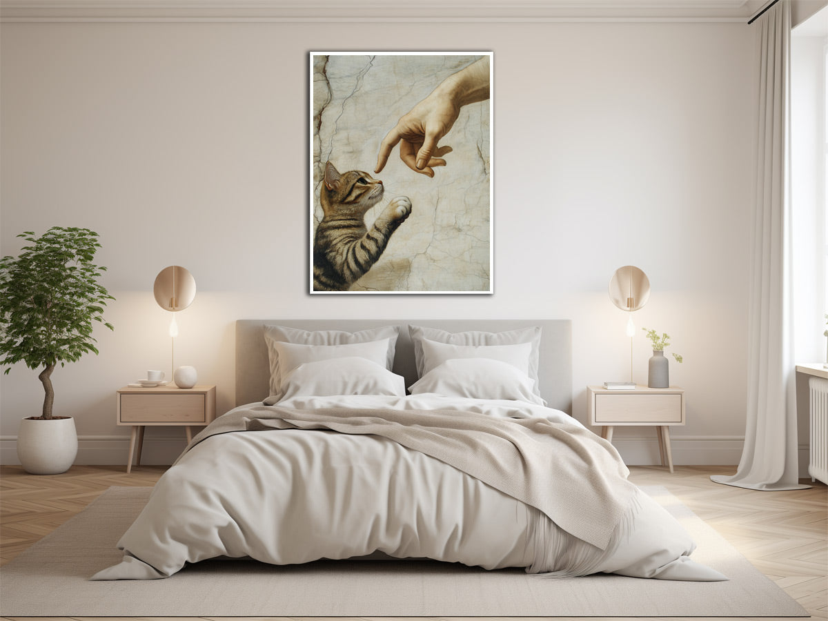 Eine Tigerkatze im Stil von Michelangelos "Erschaffung Adams"