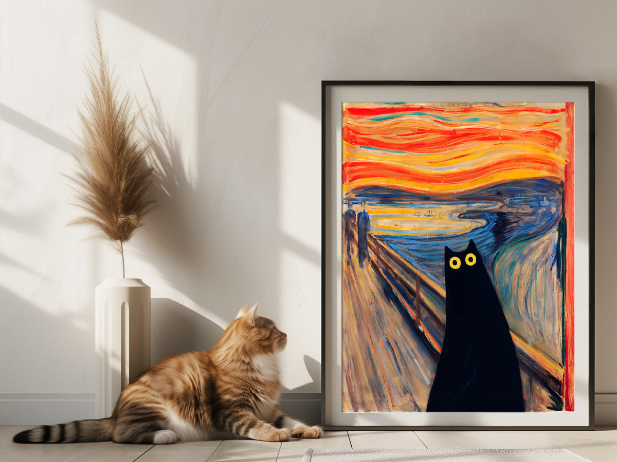 Lustiges Katzenposter im Stil von Edvard Munch
