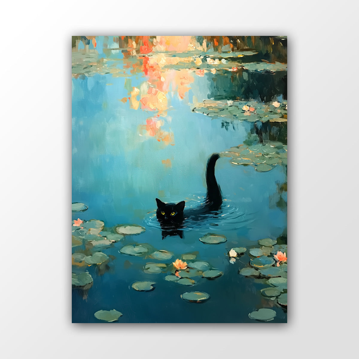 Witziges Katzenbild im Stil von Claude Monets Seerosen