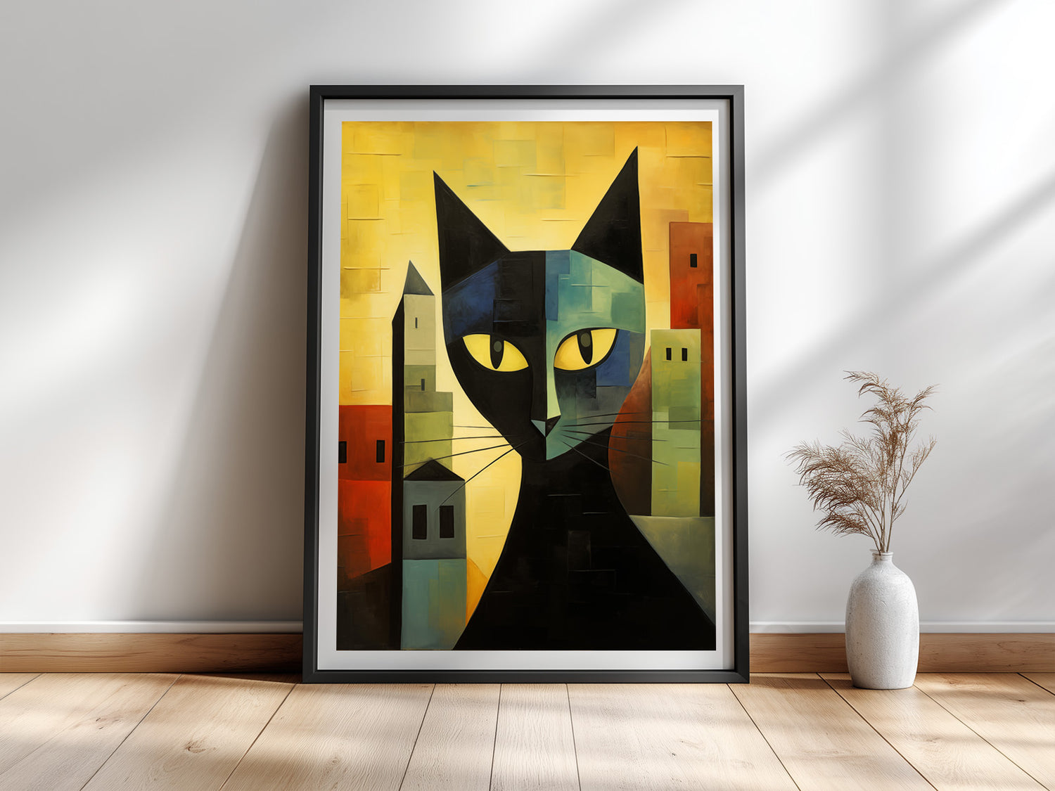 Die Bauhaus-Katze — Abstraktes Katzenportrait im Feininger-Stil