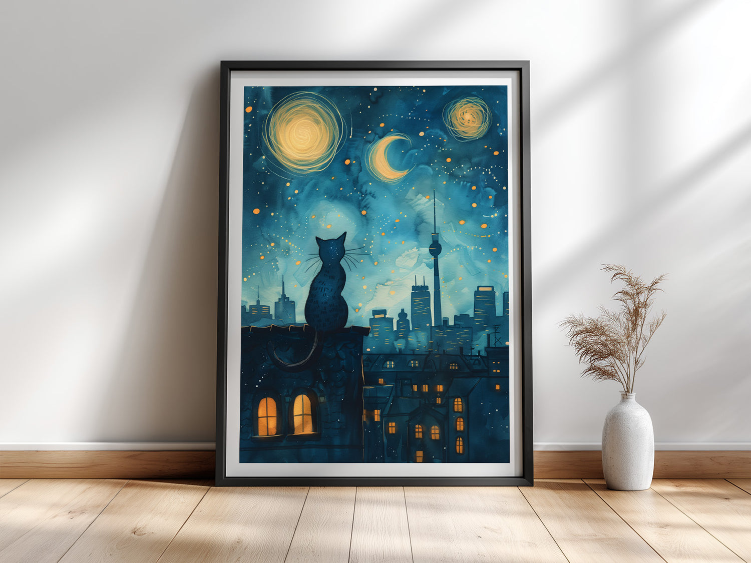 Berliner Sternennacht — Katzenposter im Stil von van Gogh