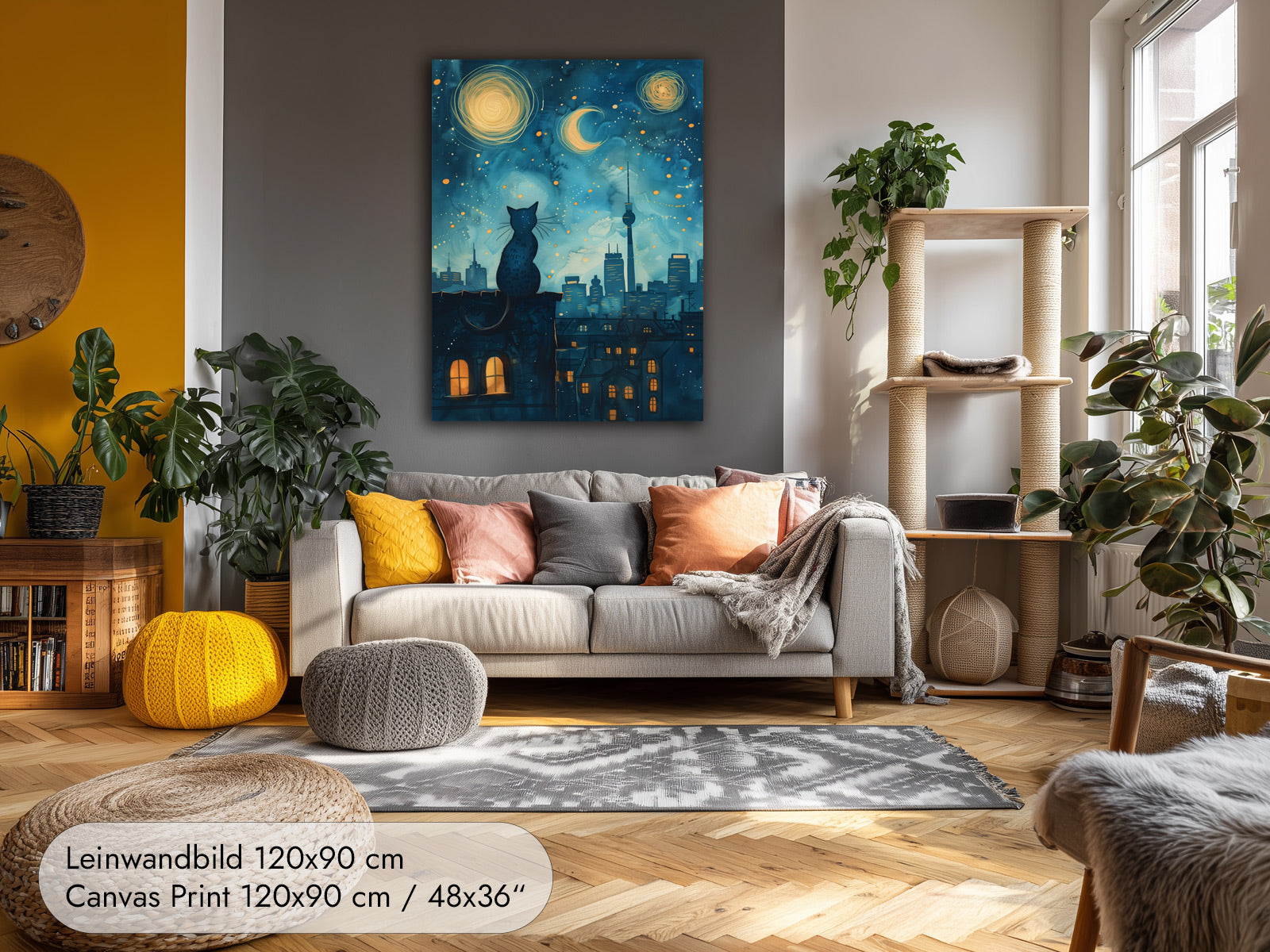 Berlin Starry Night — Cat Poster in the Style of Van Gogh