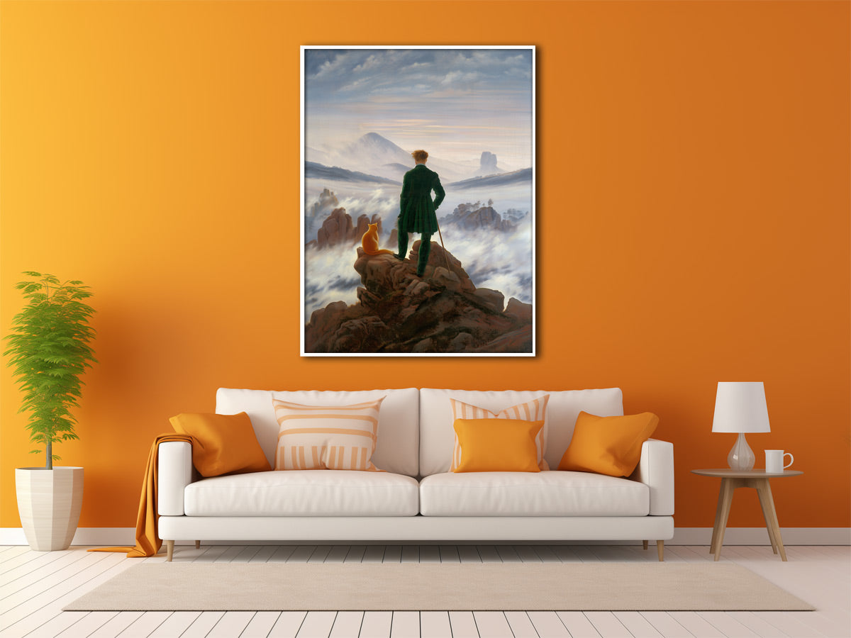 Witziges Katzenbild im Stil von Caspar David Friedrich