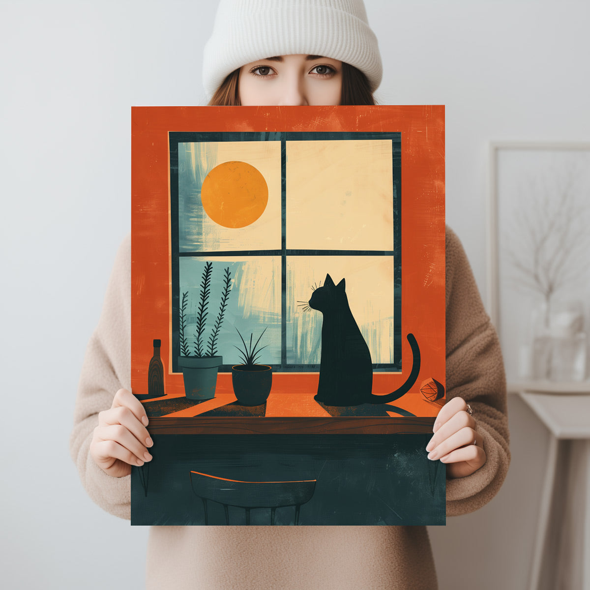 Wandbild mit Katze am Fenster