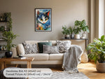 Schwarz-Weisse Katze im Stil von Chagall