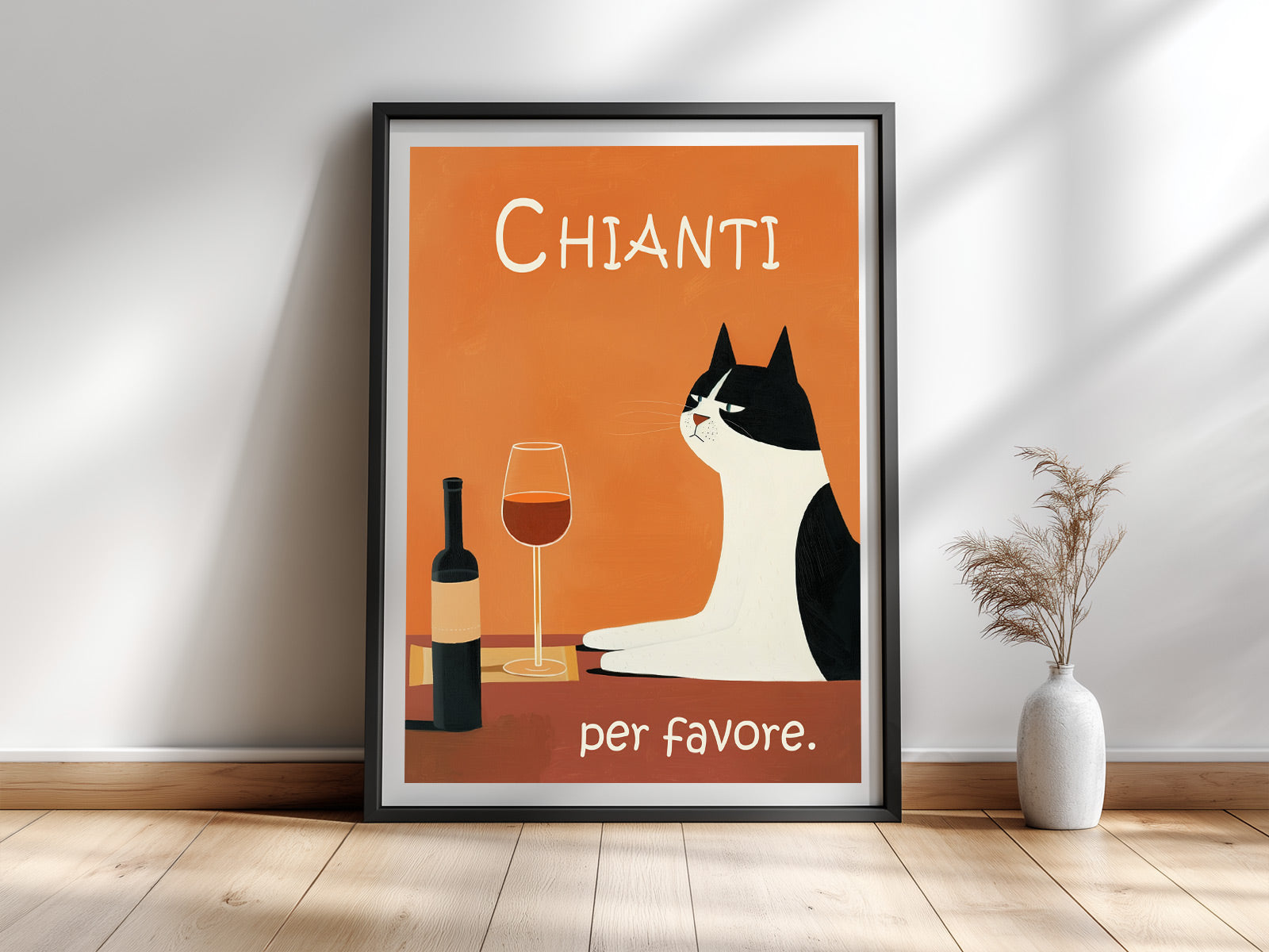 Chianti per favore — Witziges Katzenposter Weinliebhaber Italien