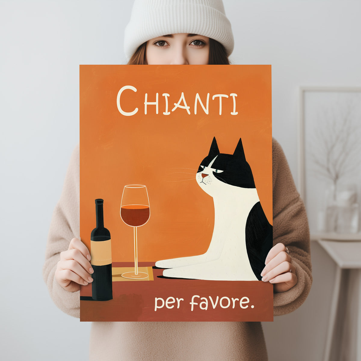 Chianti Rotwein Wandbild mit Katze