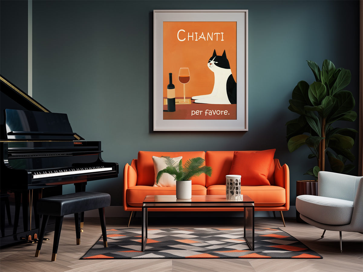 Chianti Rotwein Wandbild mit Katze