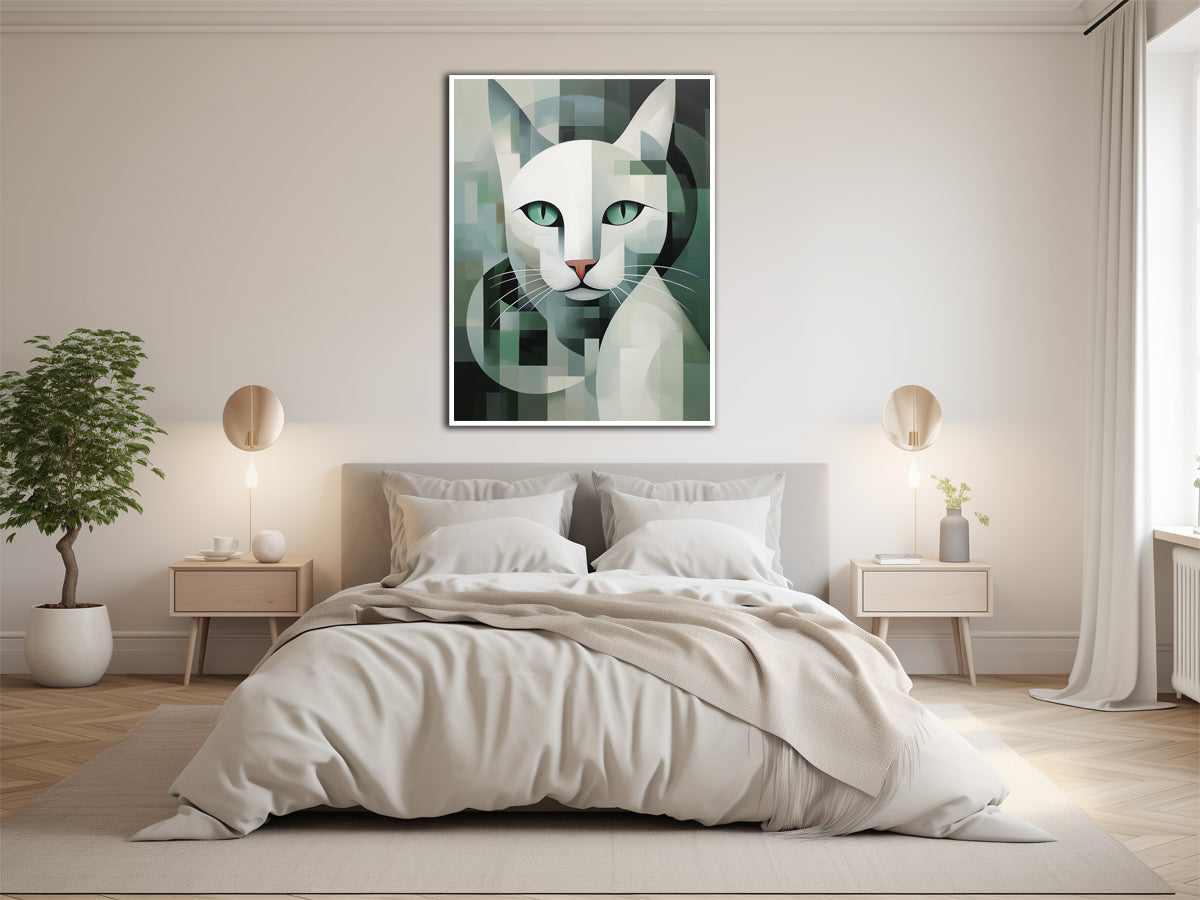 Leinwandbild Weiße Katze Kubismus