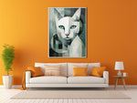 Weiße Katze Wandbild Kubistisch