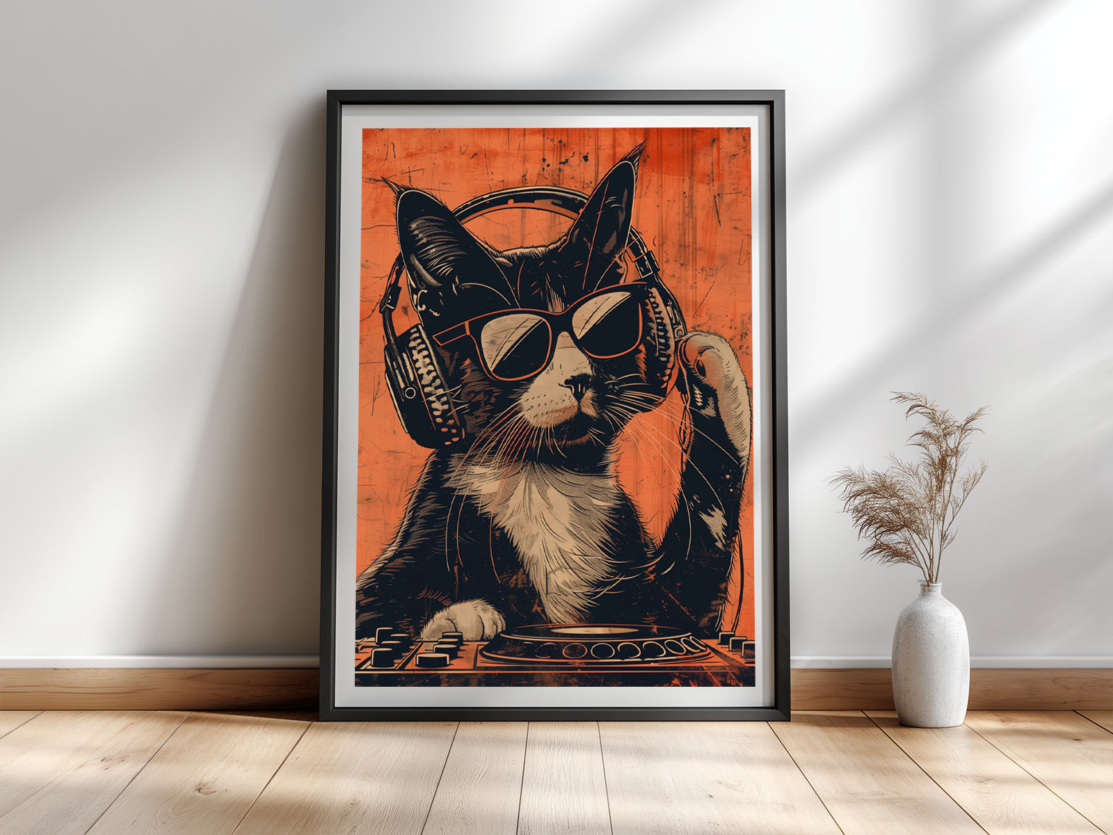 DJ Meow — Witziges Katzenposter Musik Retro