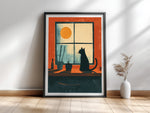 Fensterplatz — Katzenposter Katze am Fenster Illustration