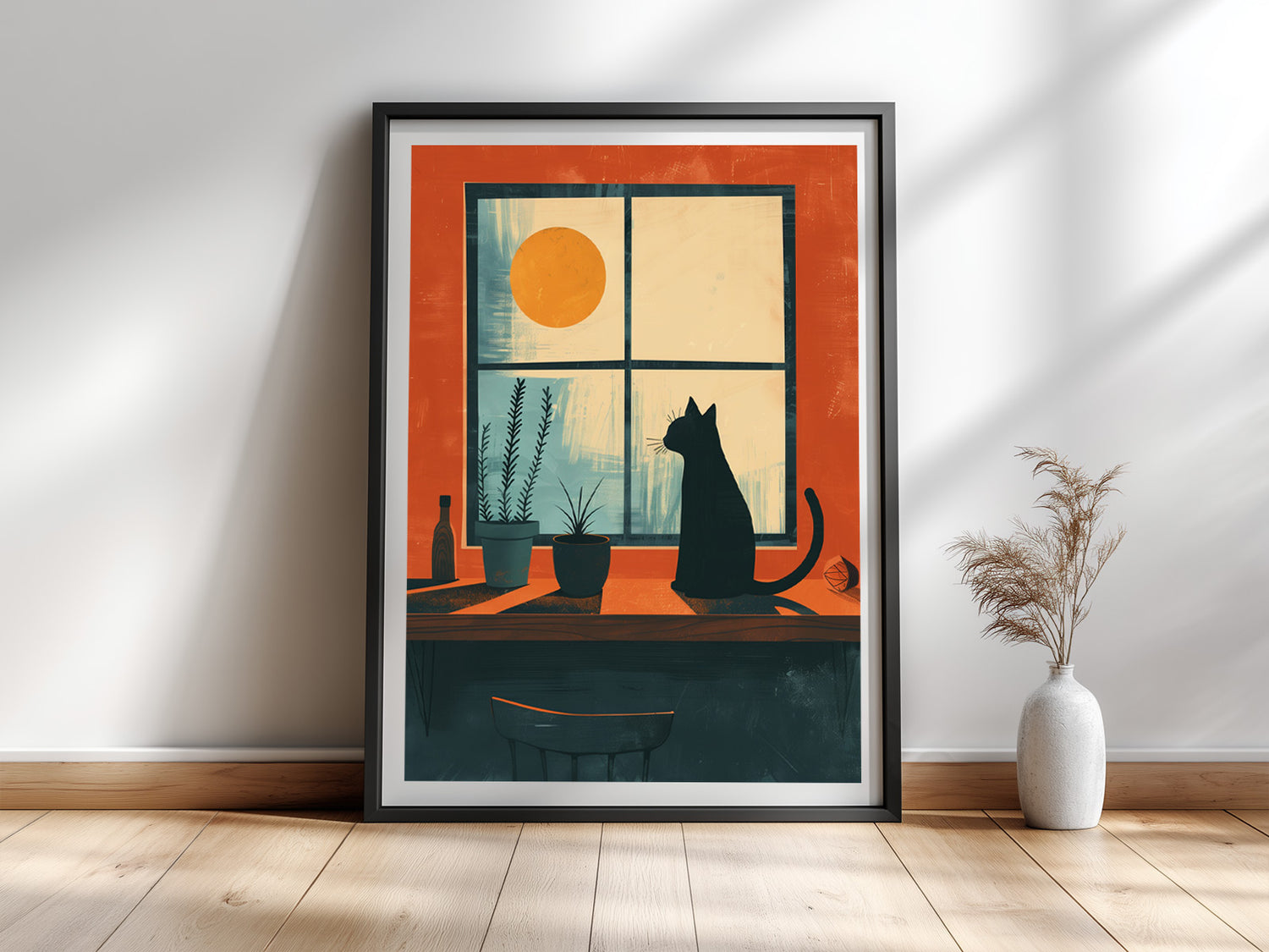Fensterplatz — Katzenposter Katze am Fenster Illustration