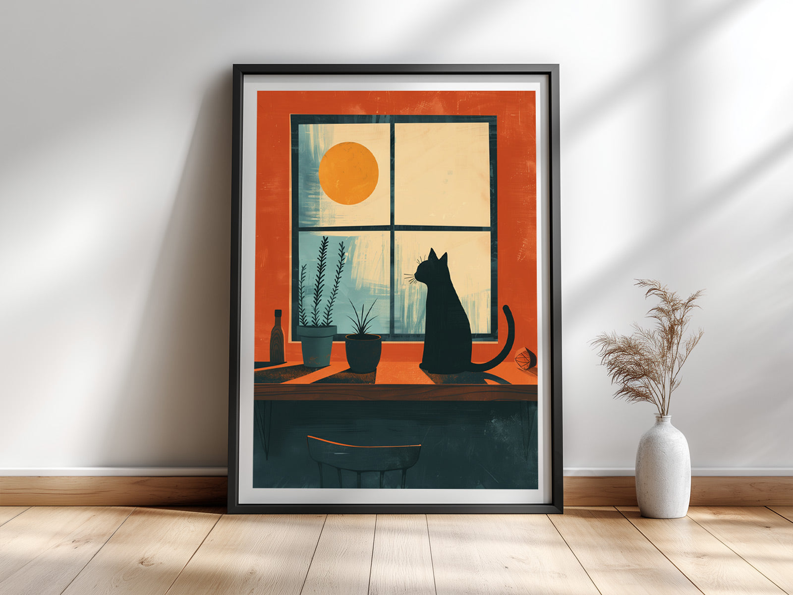Fensterplatz — Katzenposter Katze am Fenster Illustration