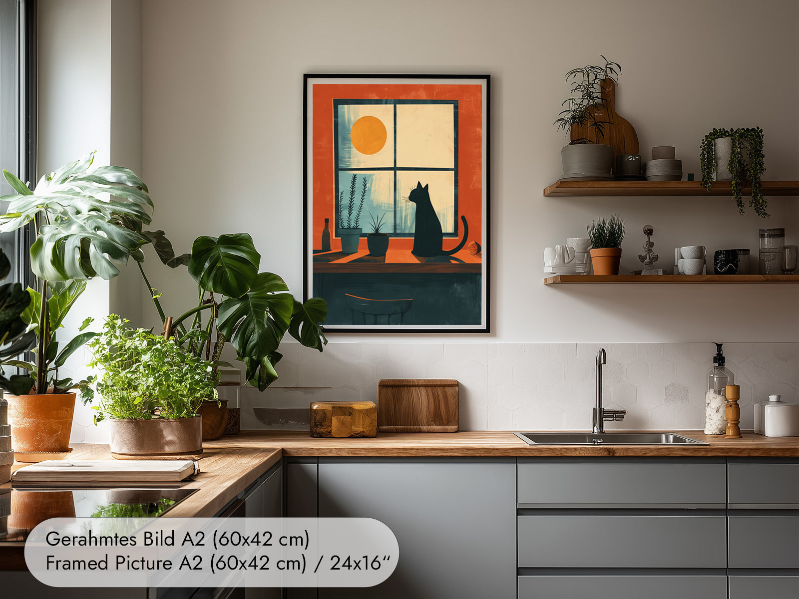 Poster mit Katze am Fenster
