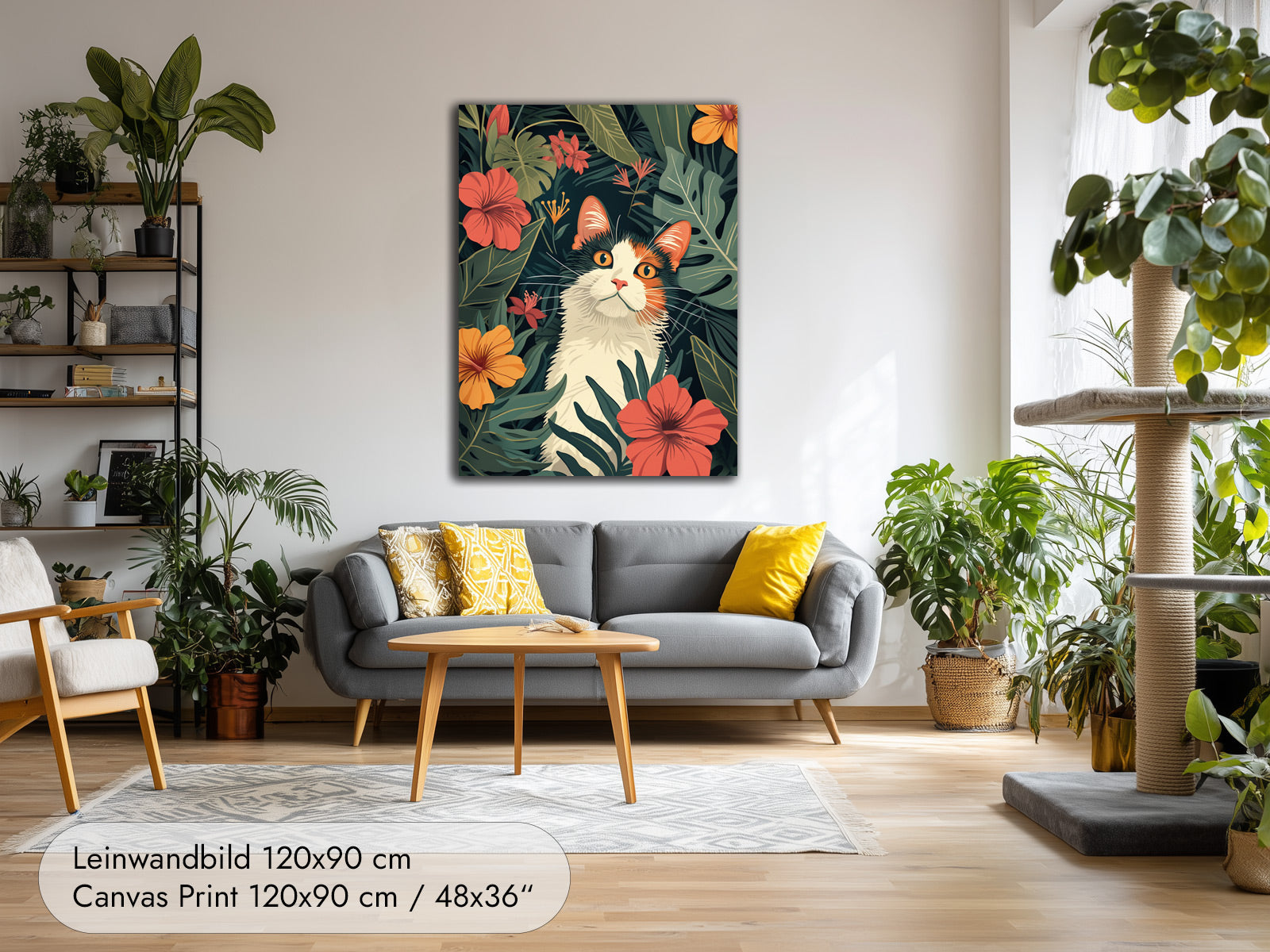 Flora — Botanical Cat Poster with Tropical Flowers