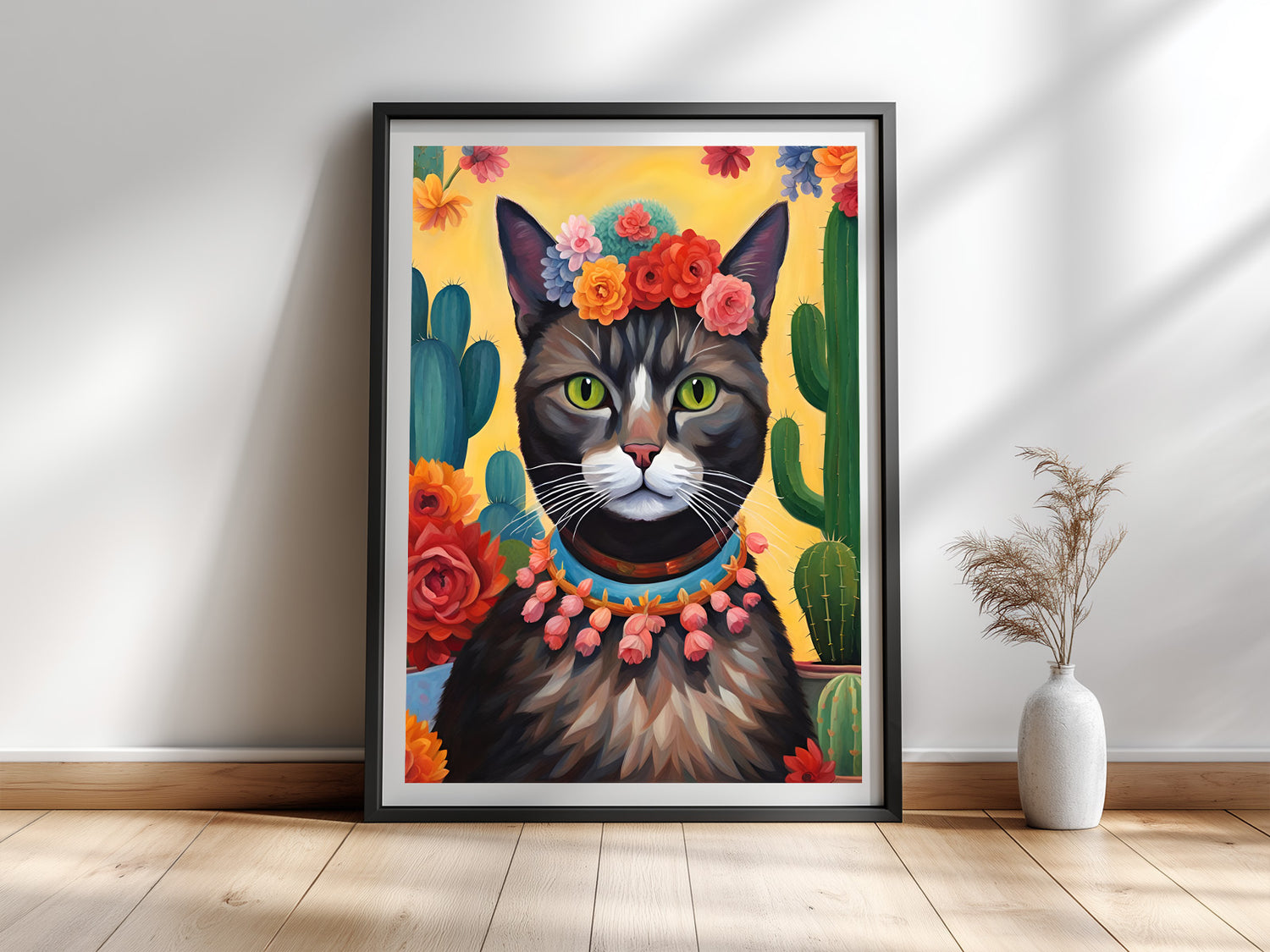 Frida la Gata — Katzenportrait im Stil von Frida Kahlo
