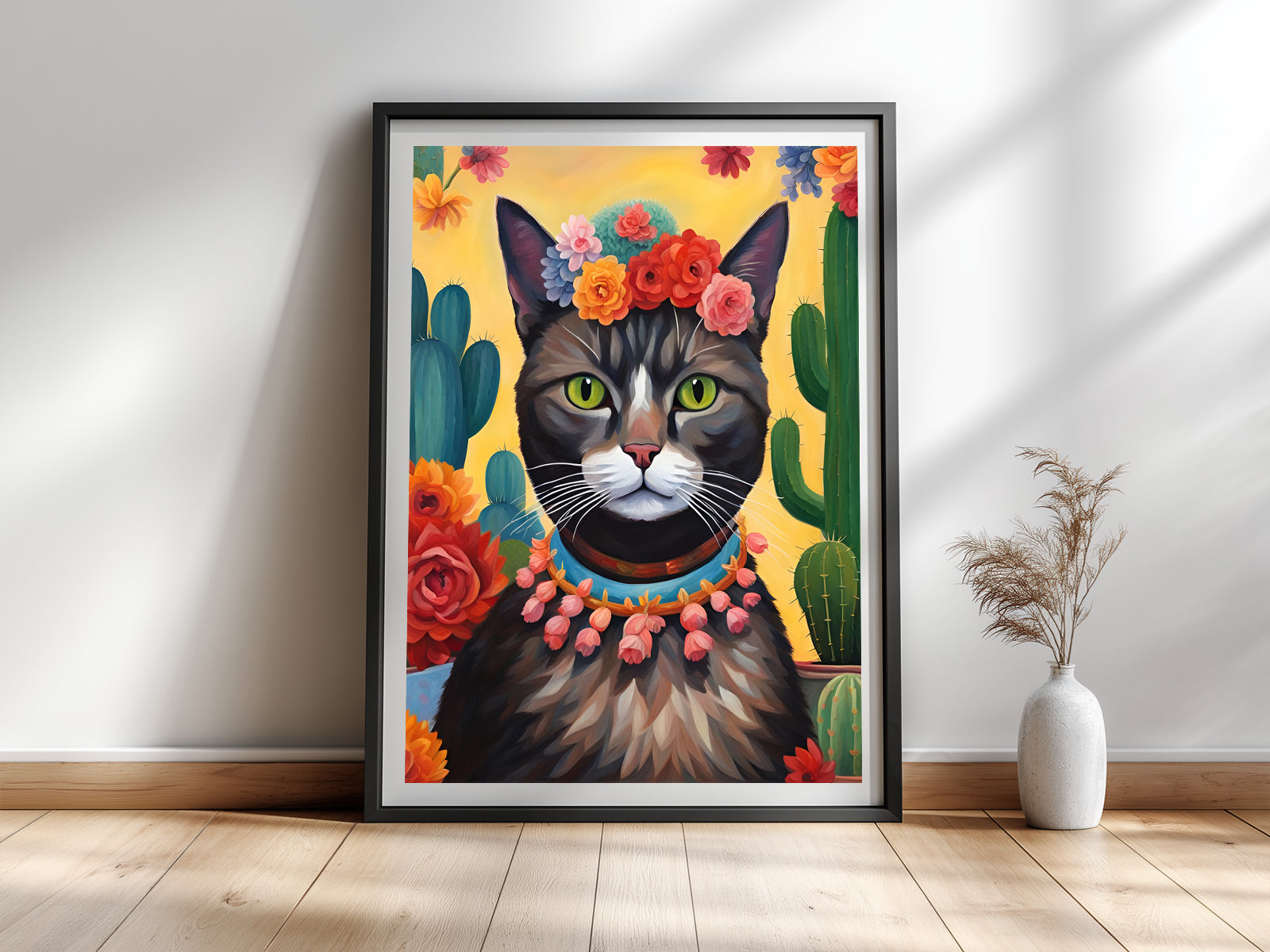 Frida la Gata — Katzenportrait im Stil von Frida Kahlo