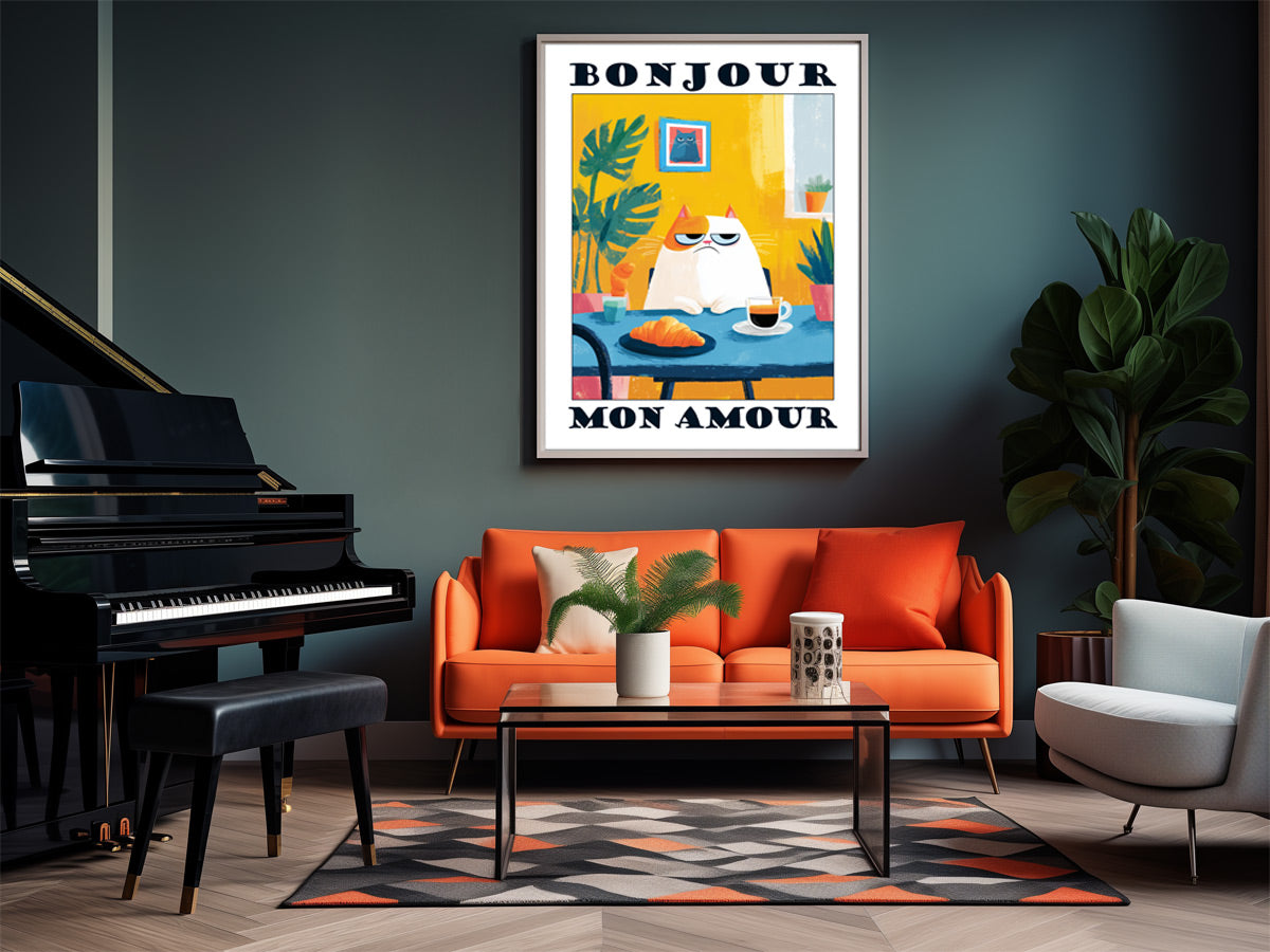 Bonjour Mon Amour Wandbild mit Katze