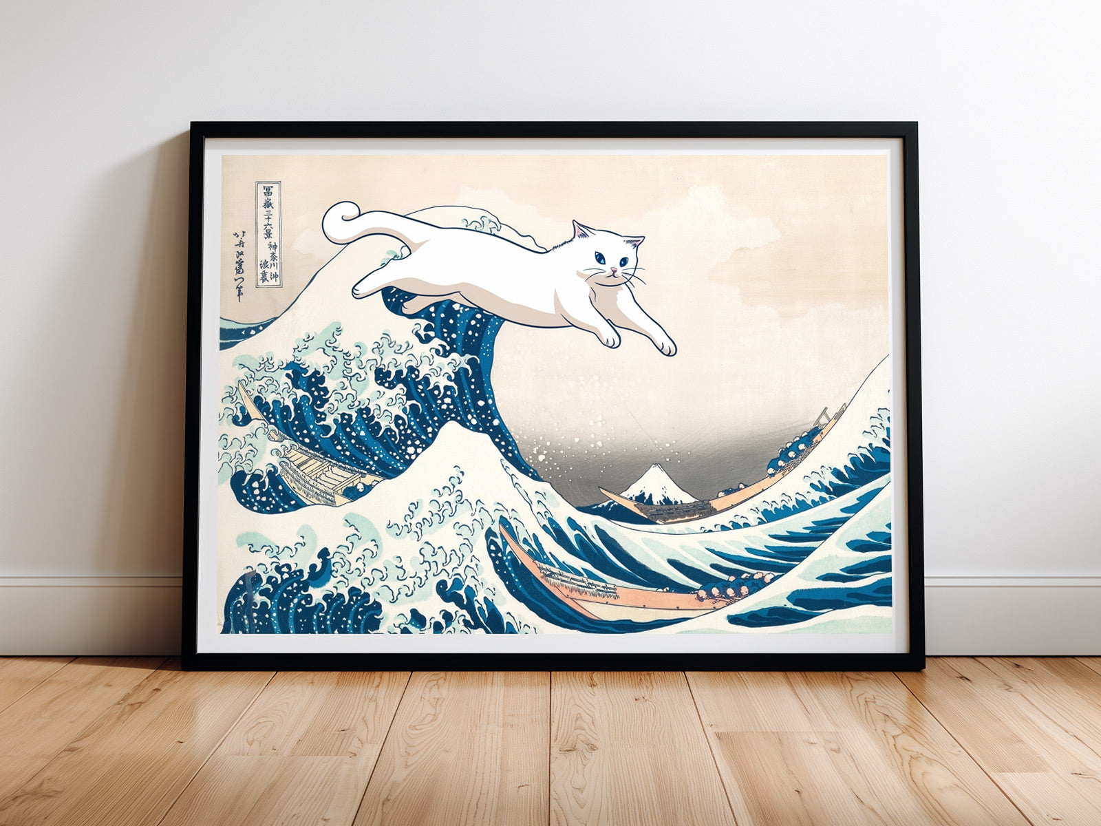 Die Große Welle — Katzen-Kunstdruck nach Hokusai