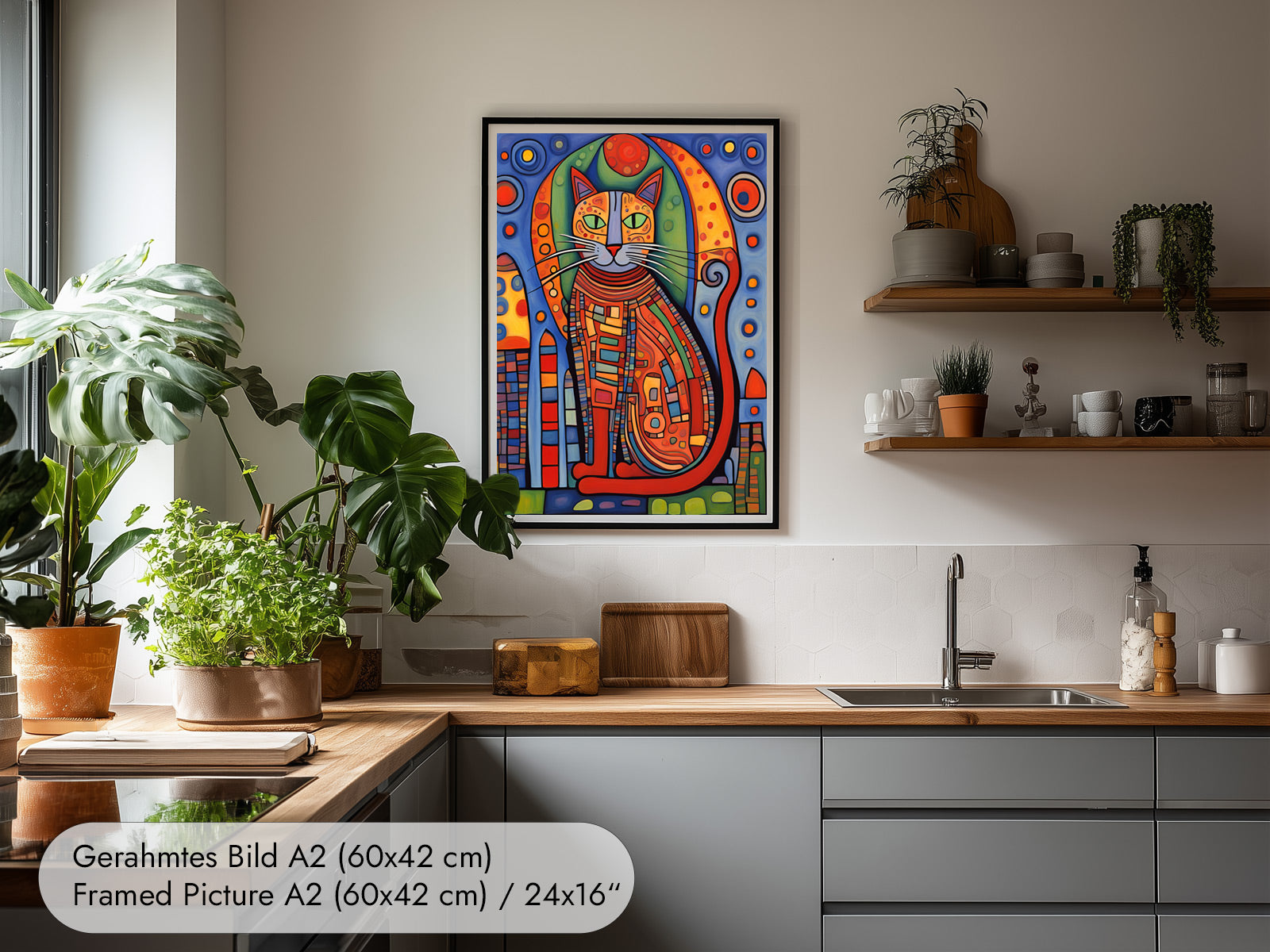 Katzenposter im Stil von Hundertwasser