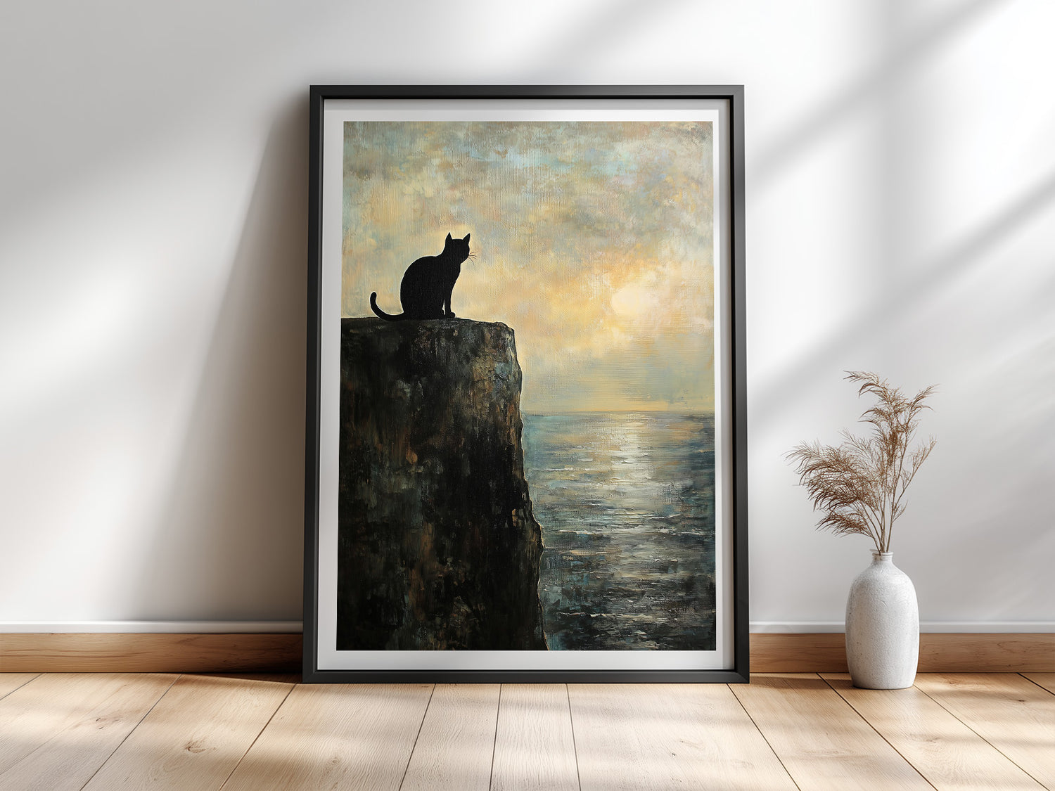 Am Rand der Welt — Katzen-Kunstdruck im Stil von Caspar David Friedrich