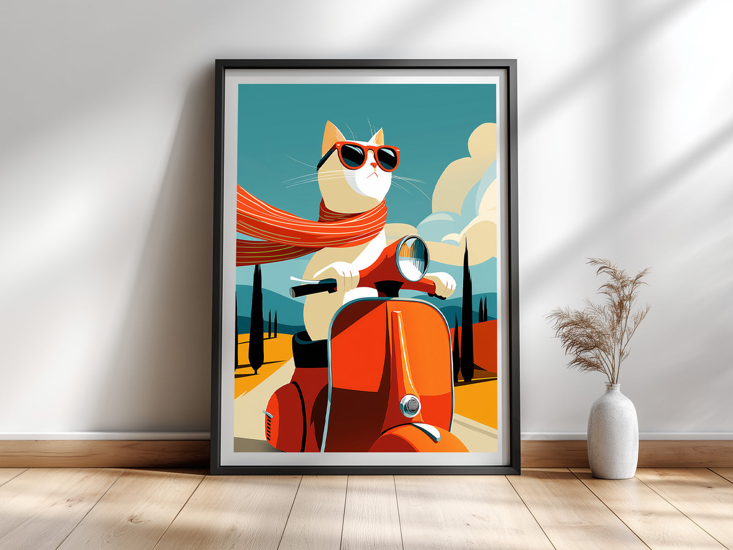 La Dolce Vita — Witziges Katzenposter Vespa Italien Toskana