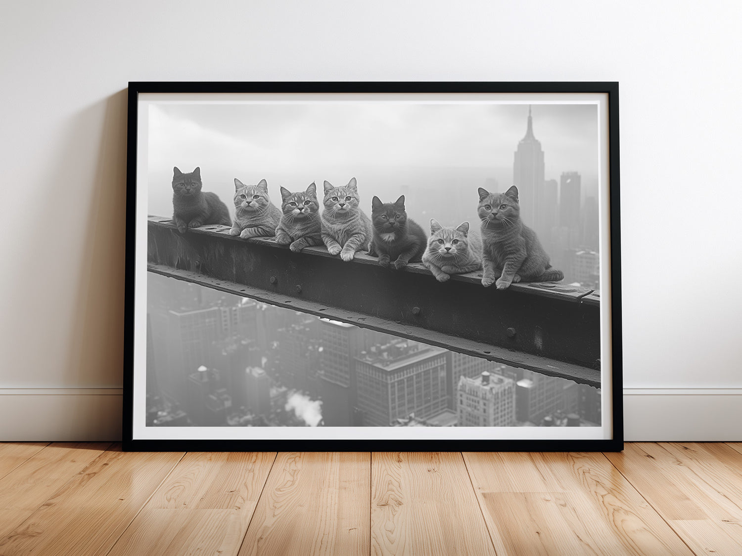 Lunch atop a Skyscraper — Witziges Katzenposter New York Vintage