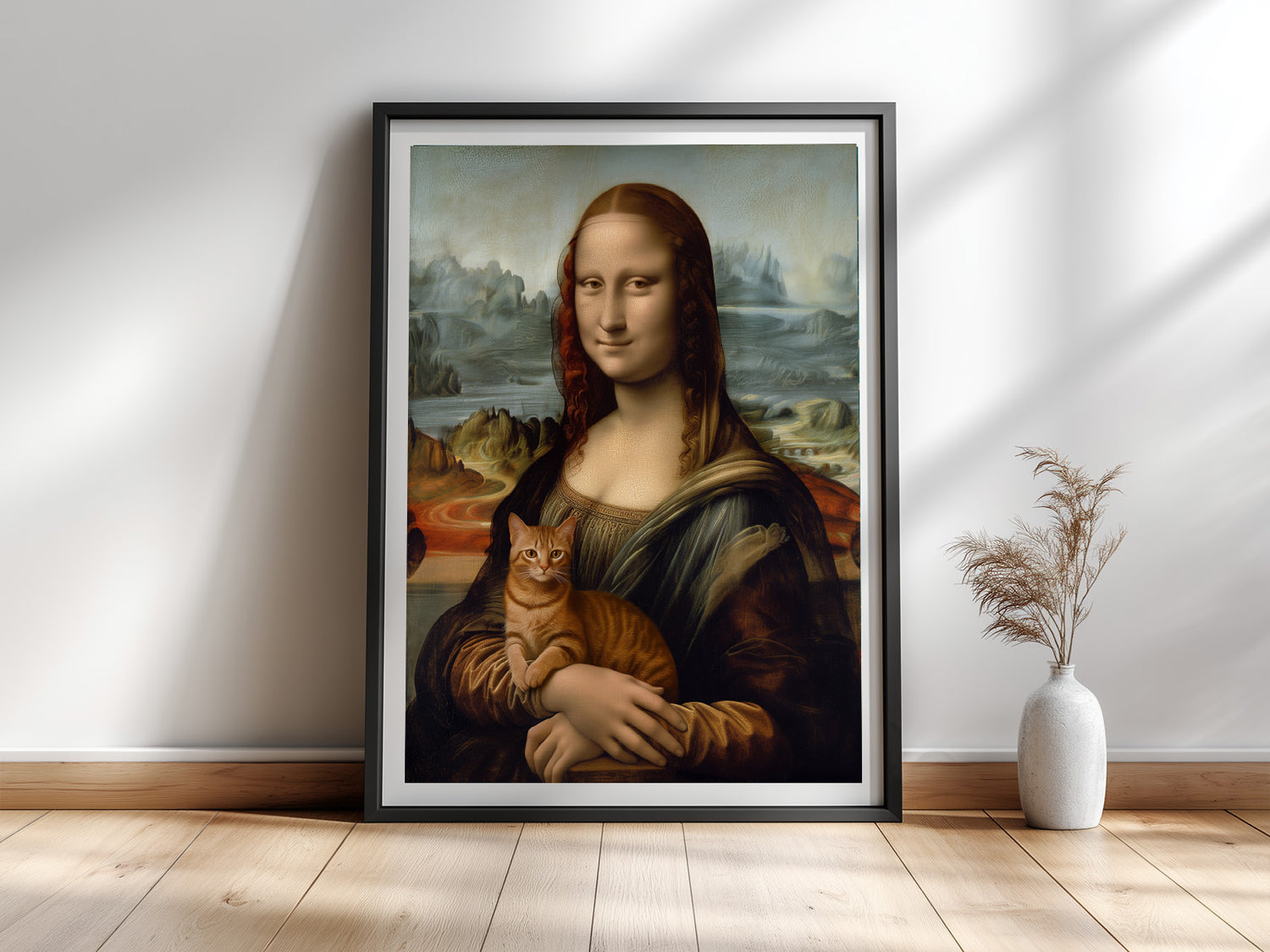 Mona Lisa mit Katze — Kunstdruck nach Leonardo da Vinci