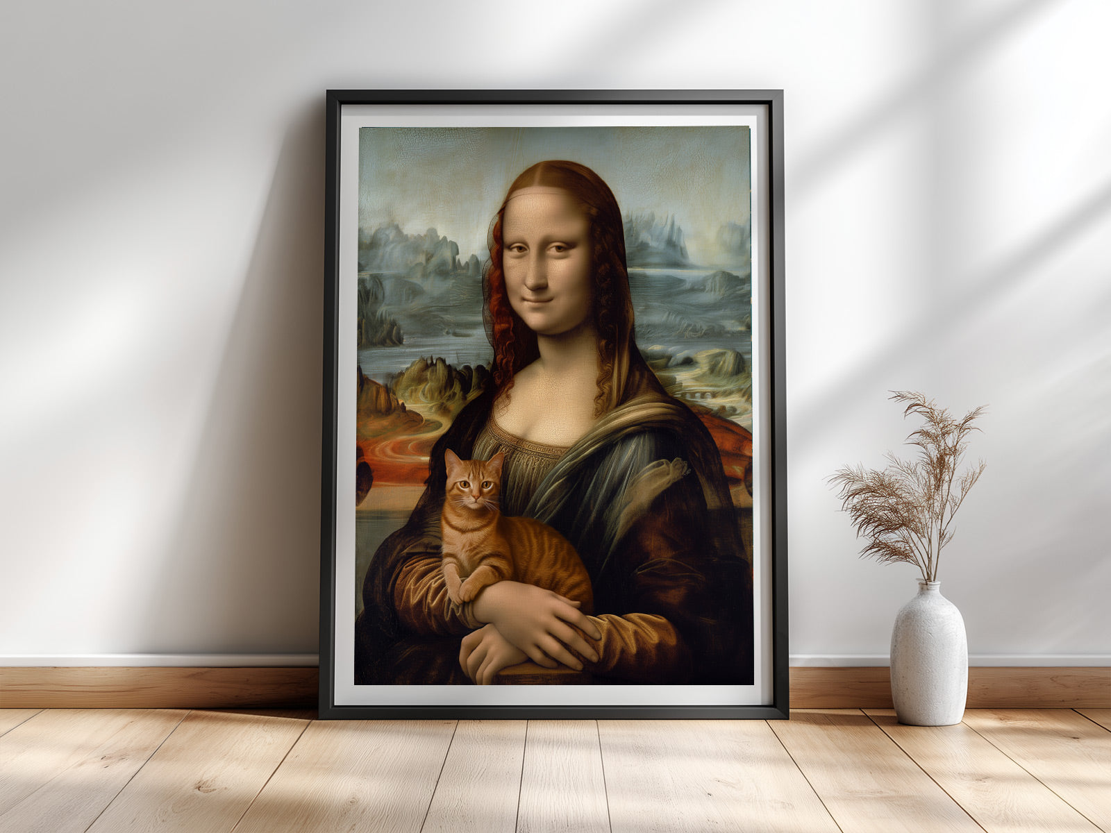 Mona Lisa mit Katze — Kunstdruck nach Leonardo da Vinci