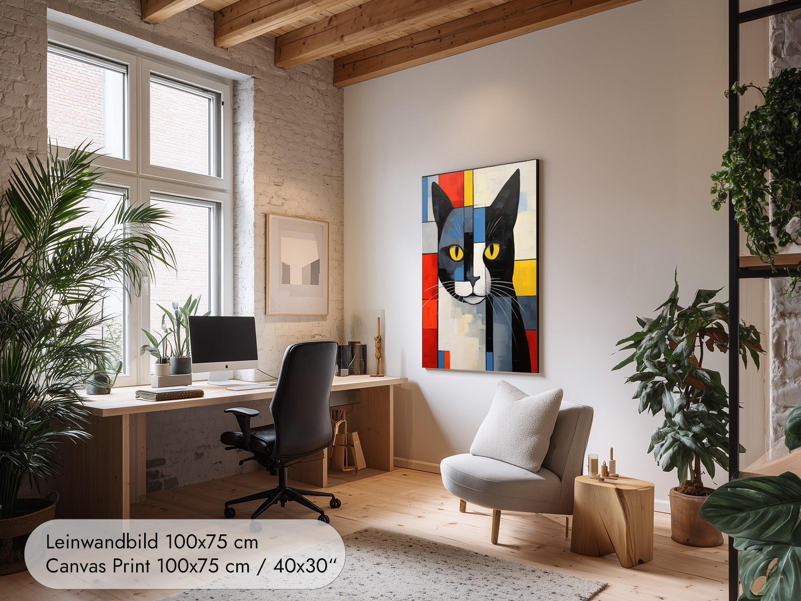 Mondri-Cat — Abstract Cat Portrait in the Style of Piet Mondrian