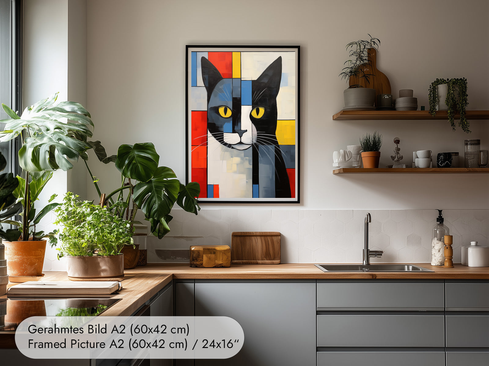 Mondrian Poster mit Katze