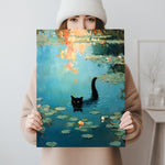 Funny Cat Poster in the Style of Monet's Water Lilies