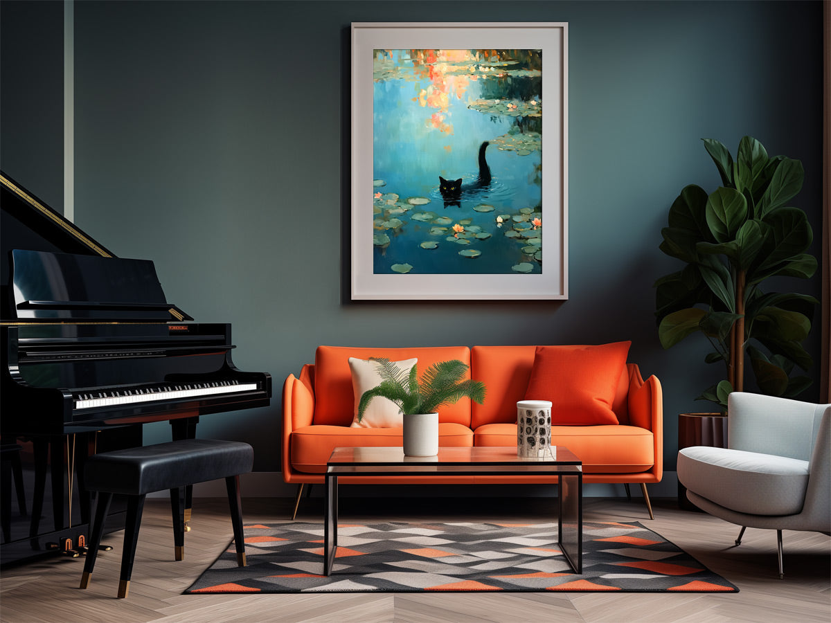 Seerosenteich mit Katze - Witziges Wandbild