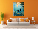 Monet Water Lilies Wall Art with a black Cat