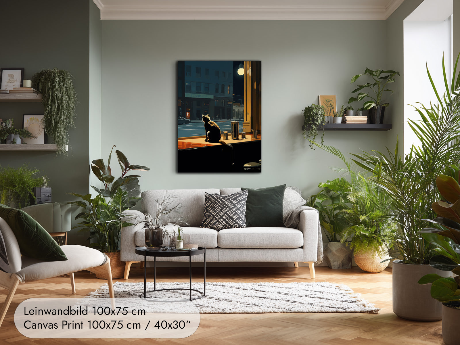 Nighthawks Wandbild mit Katze