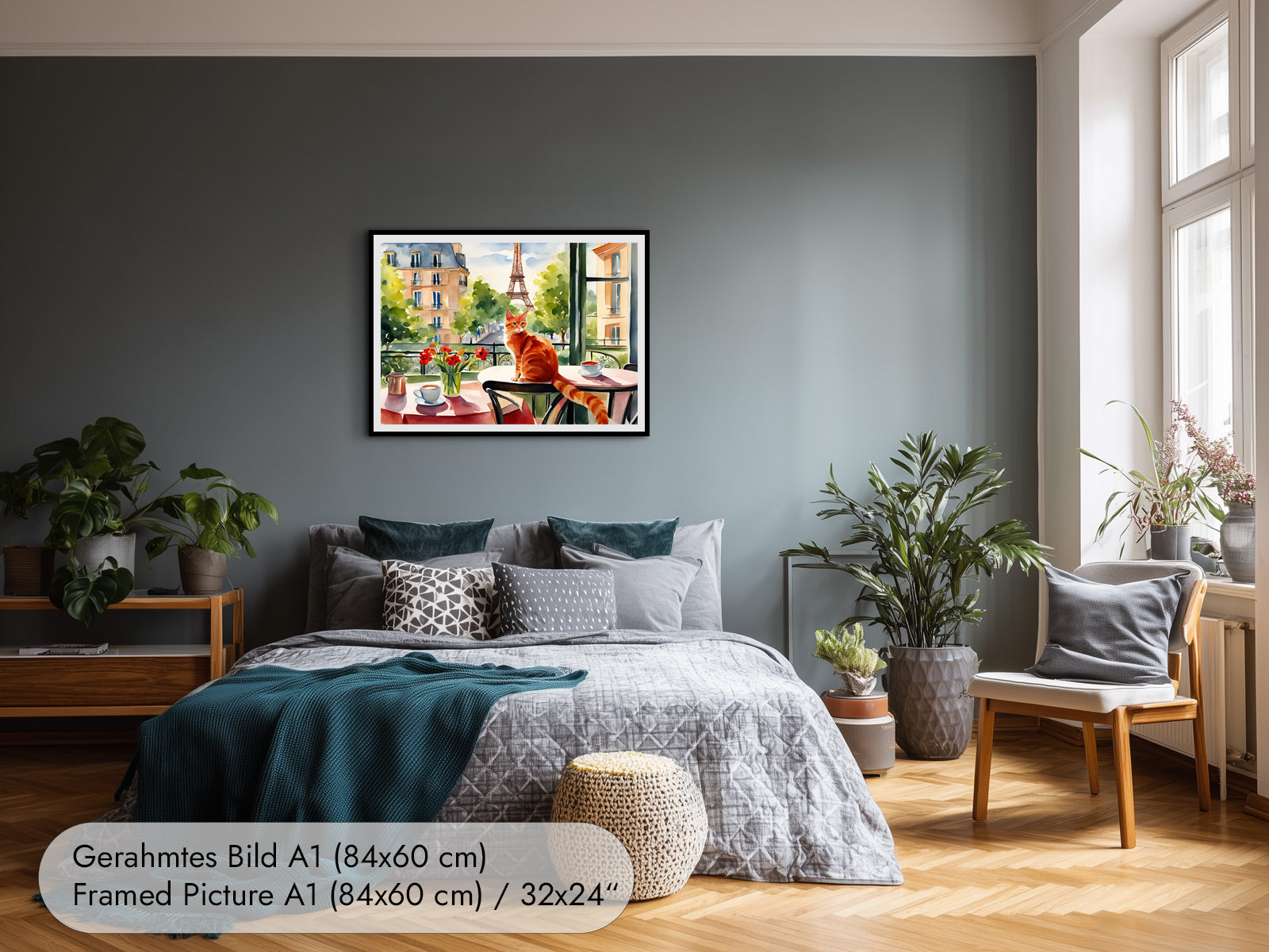 Wandbild Paris Aquarell mit Katze