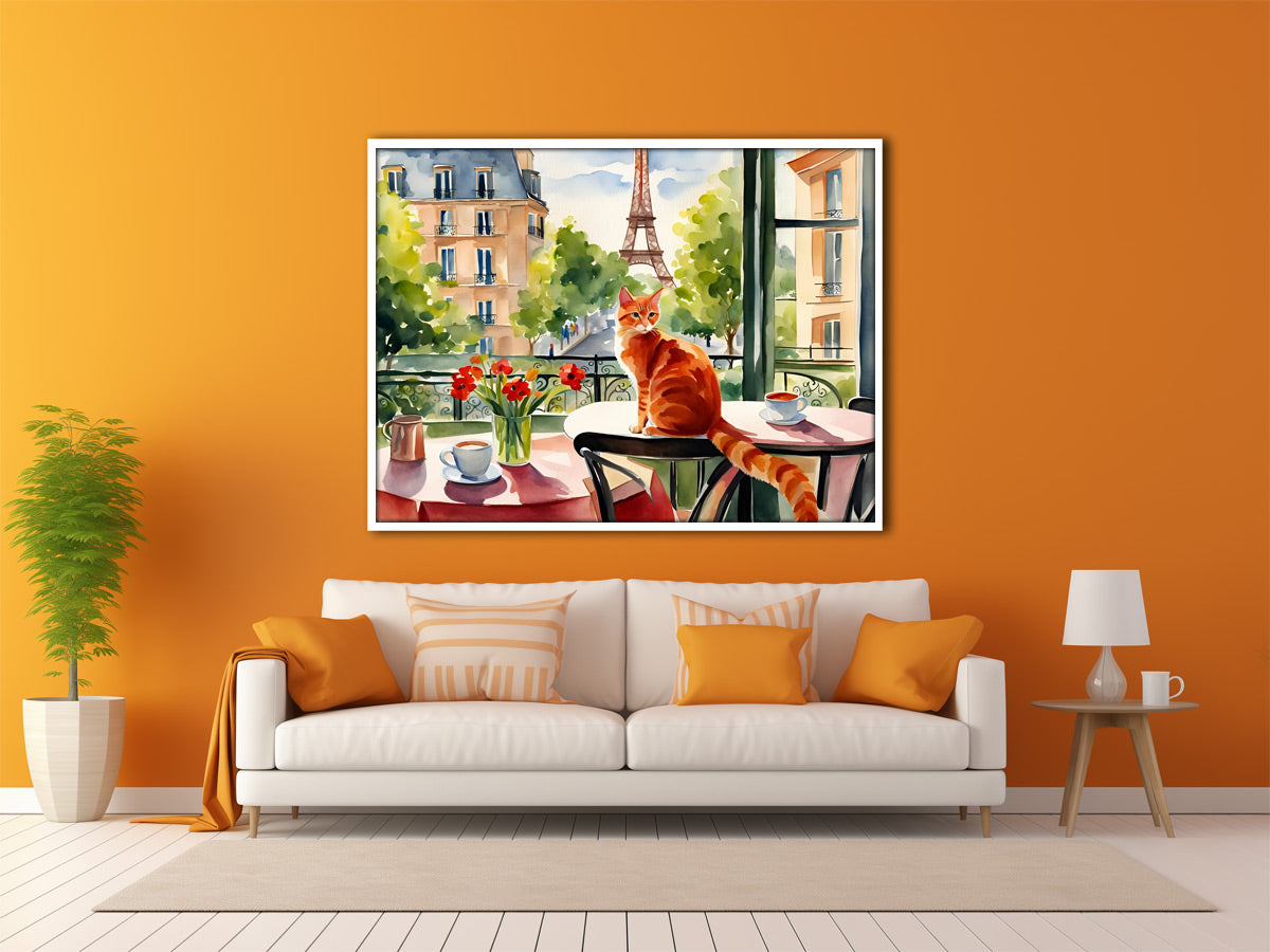 Paris Watercolor Wall Art with Cat