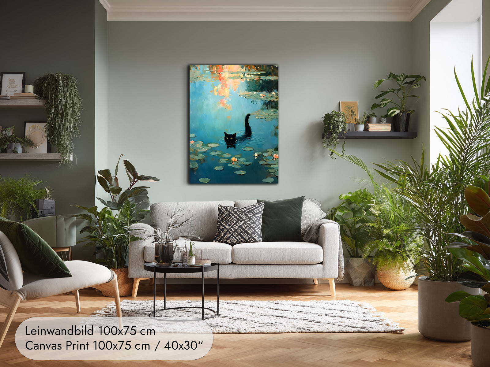 Witziges Katzenbild im Stil von Claude Monets Seerosen