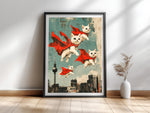 Superkatzen über Berlin — Witziges Katzenposter Berliner Skyline
